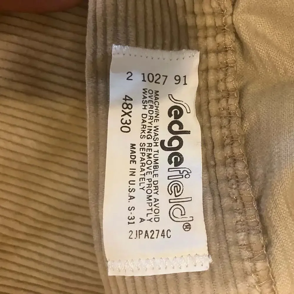 Sedgefield Vintage Beige Corduroy Pants Size 48x30 Made in USA